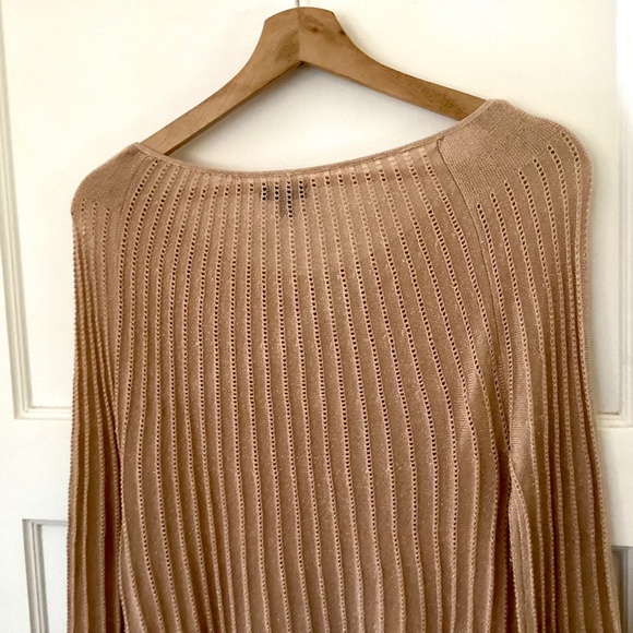 APT. 9 Metallic Champagne Gold Ribbed Lace Sweater L Bell Sleeve Holiday Party - Picture 10 of 12
